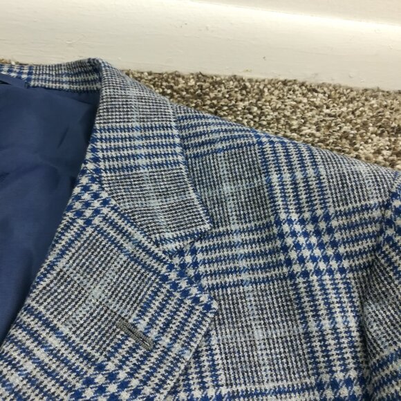 Sartoria Partenopea Sport Coat Wool Prince of Wales Check Blue Gray 44R - Picture 3 of 11